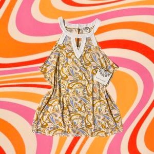 70s Baby Paisley Leaf Floral Blouse!